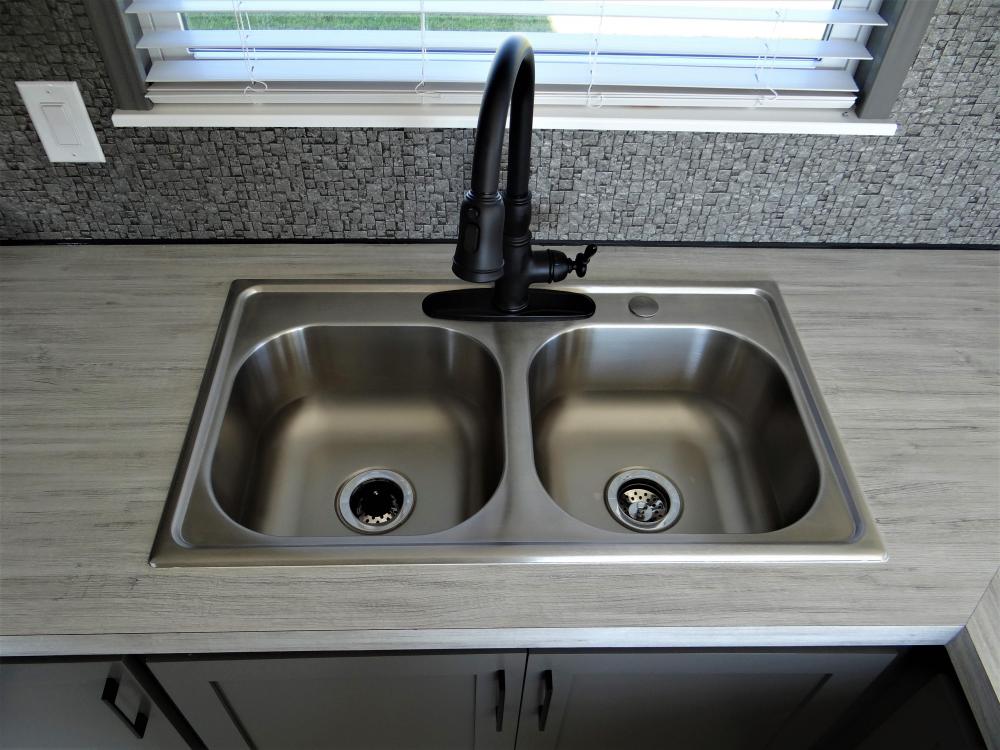 Stainless Steel Double Sink & Black Matte Faucet