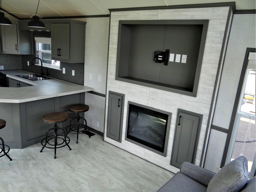 Box Bay Recessed Entertainment Center with Noah Cream Accent Wall