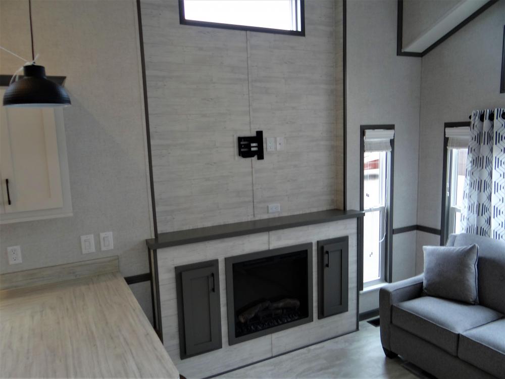 Recessed Entertainment with Accent Wall in Noah Cream & Gray Trim