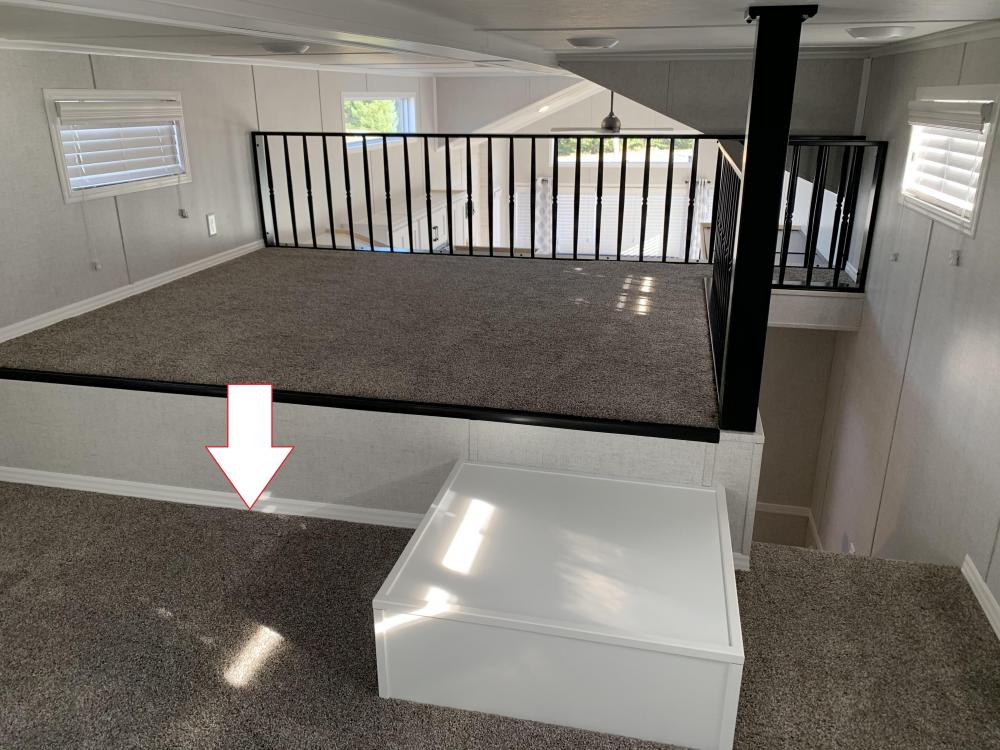 STANDARD - DROP LOFT - Double Loft (floorplan specific)
Drop Loft VS Front Loft - this picture shows what is gained with a drop loft. Compare 55" height VS 39" height
