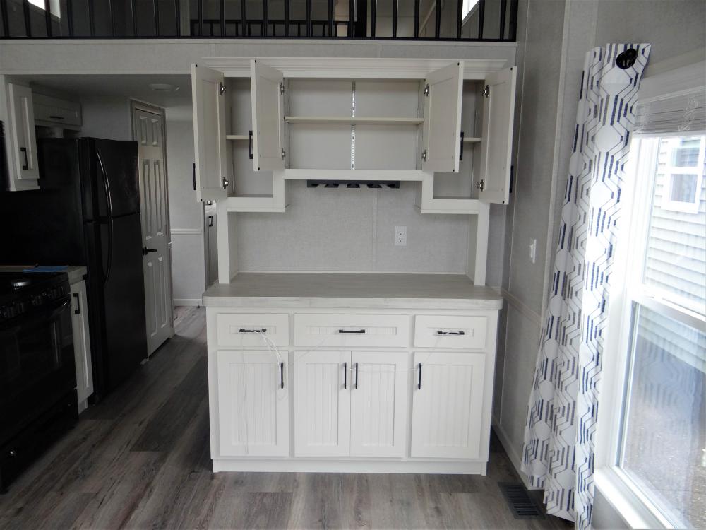 Optional Hutch with Glass Doors Substituted with Bead Board Inserts 