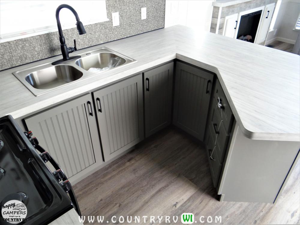Counters in Upgraded White Driftwood & 8" Additional Overhang on End of Bar (extended seating area) 