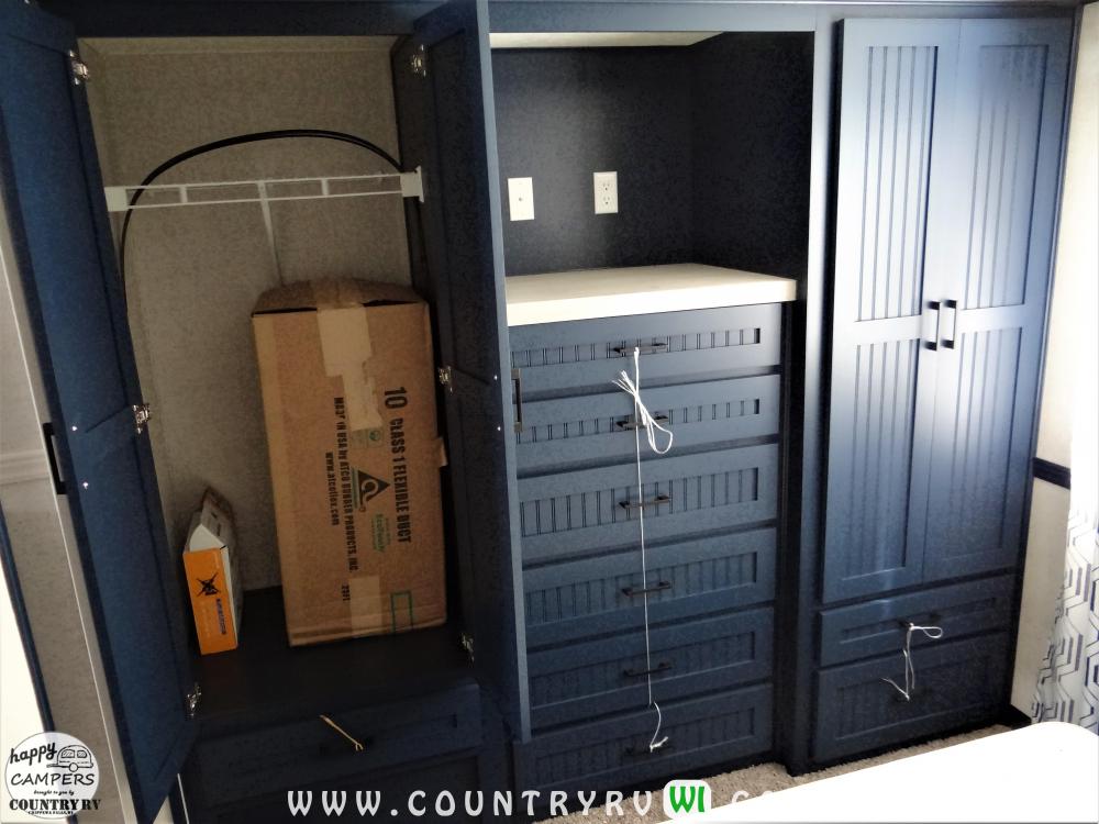 His & Her Wardrobe with Chest of Drawers, TV Connection in Navy