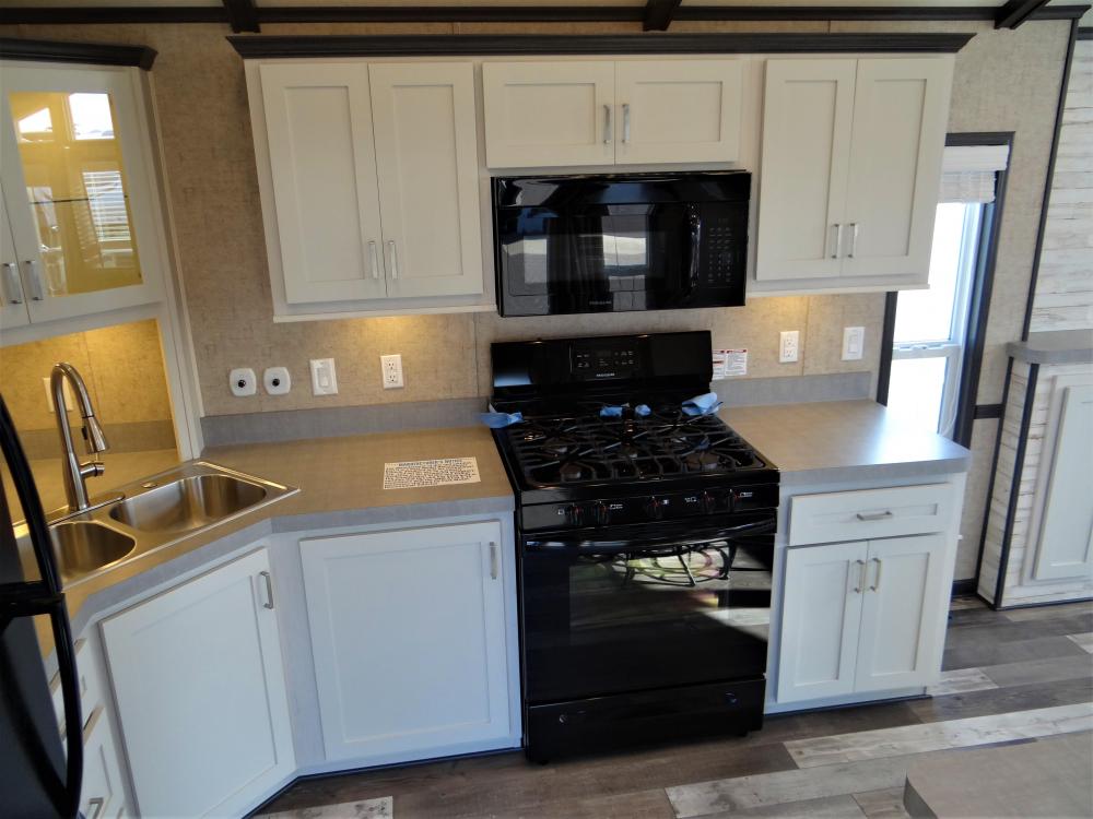 Comfort Cafe Cabinets, Trimmed in Gray