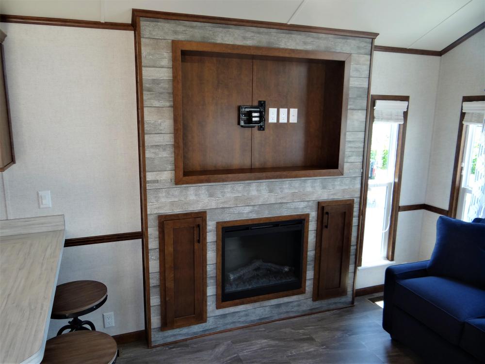 Recessed Entertainment with Box Bay, TV Bracket, Fireplace & Accent Wall