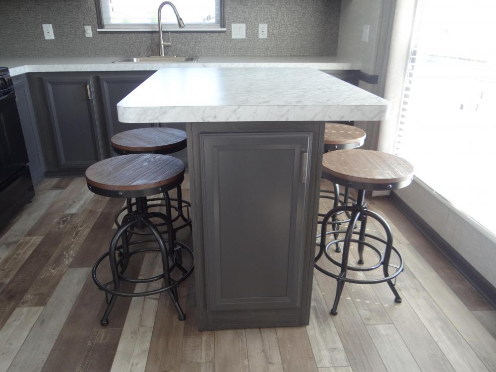 Moveable Island in Graystone with 4 Barstools