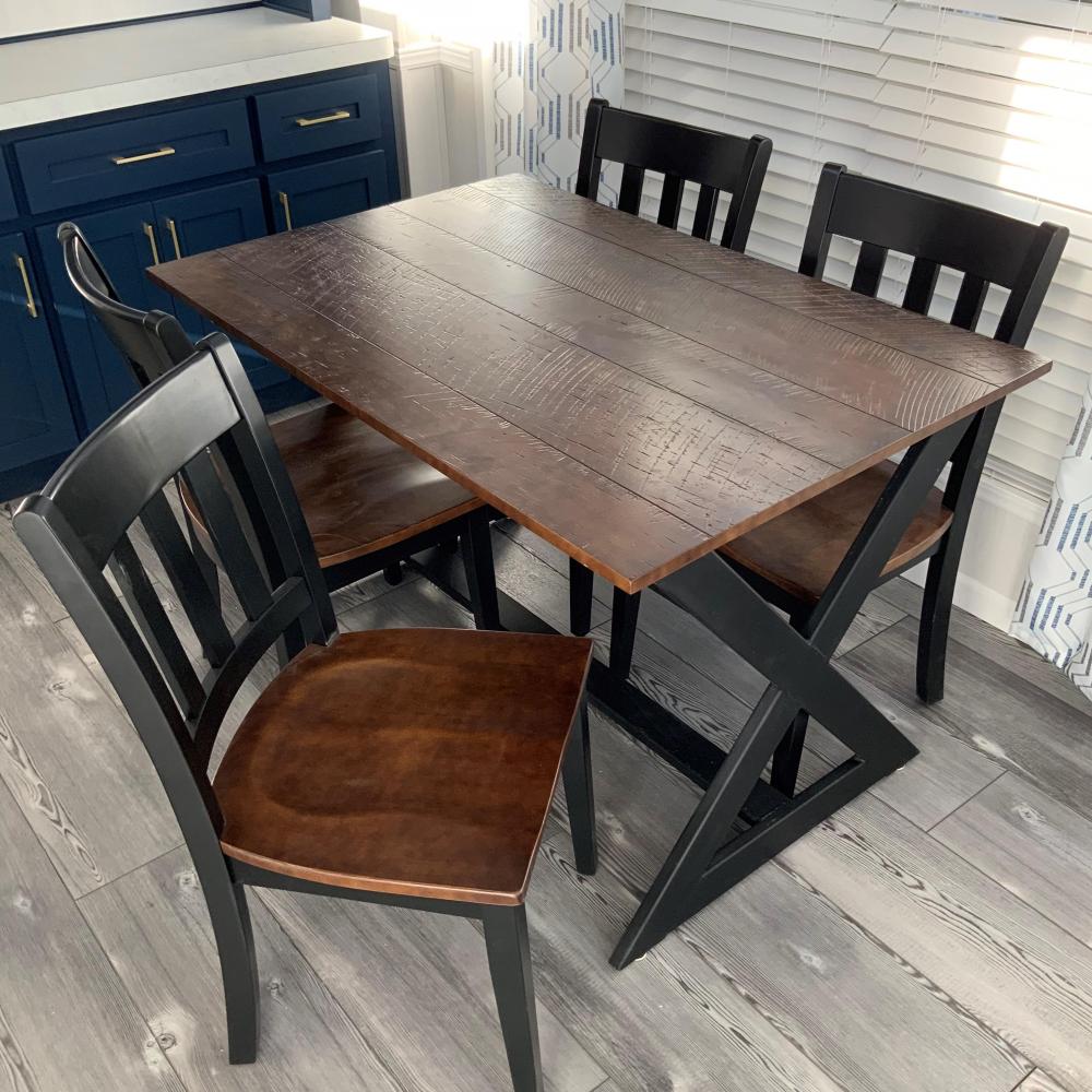 Table Top in Rough Cut Woodgrain with Woodgrain with Chairs in Woodgrain - All Farmhouse Style Bases