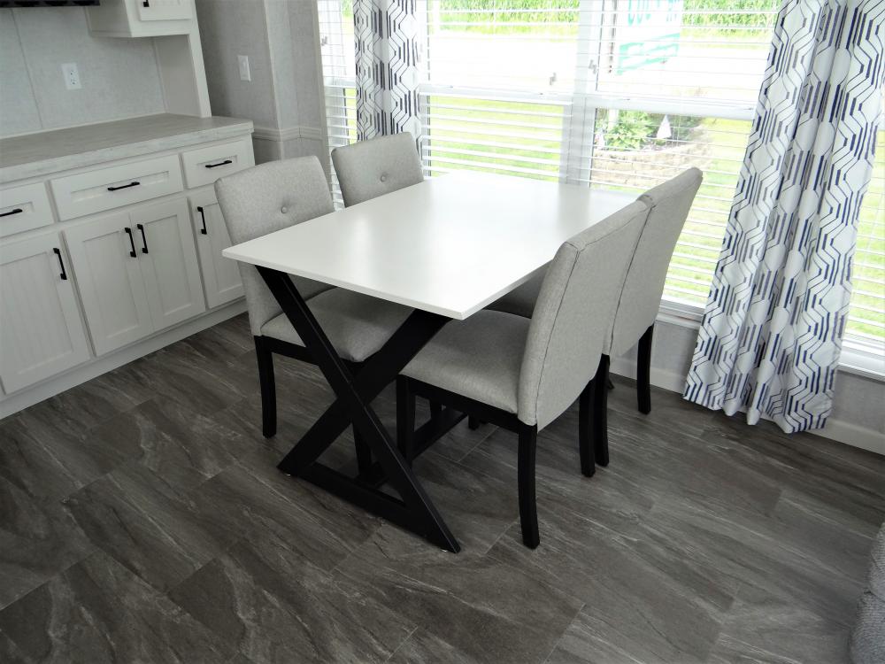 Table with Chairs in Smooth Painted Top with Fabric Chairs - All Farmhouse Style Bases