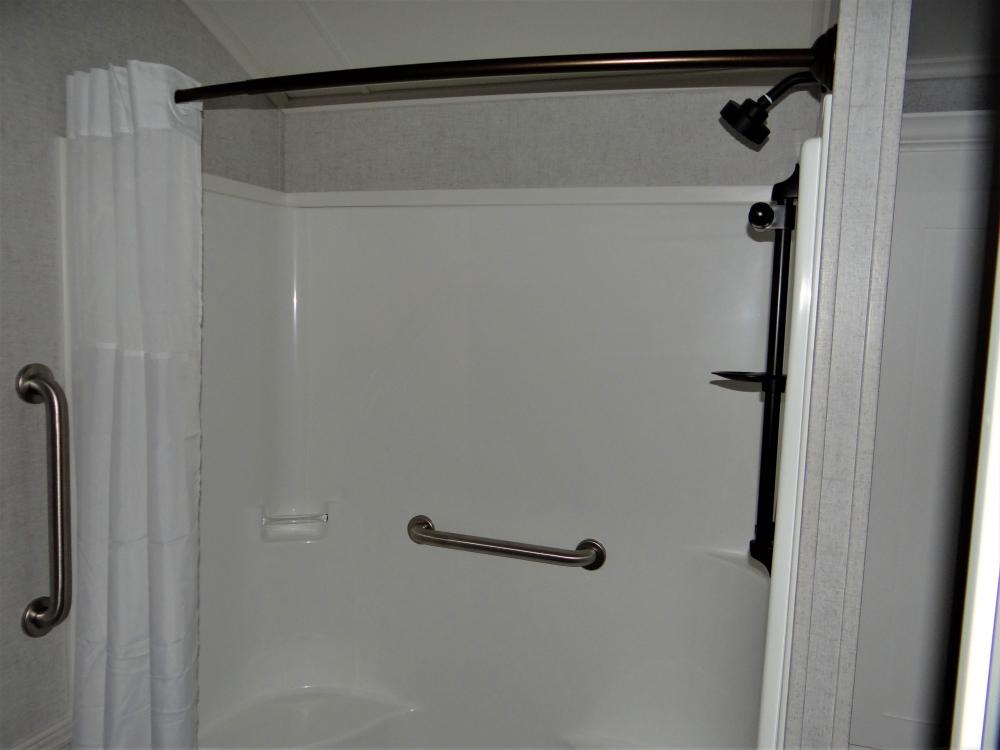 54" Walk in Shower with Crescent Shower Rod & Optional Grab Handle