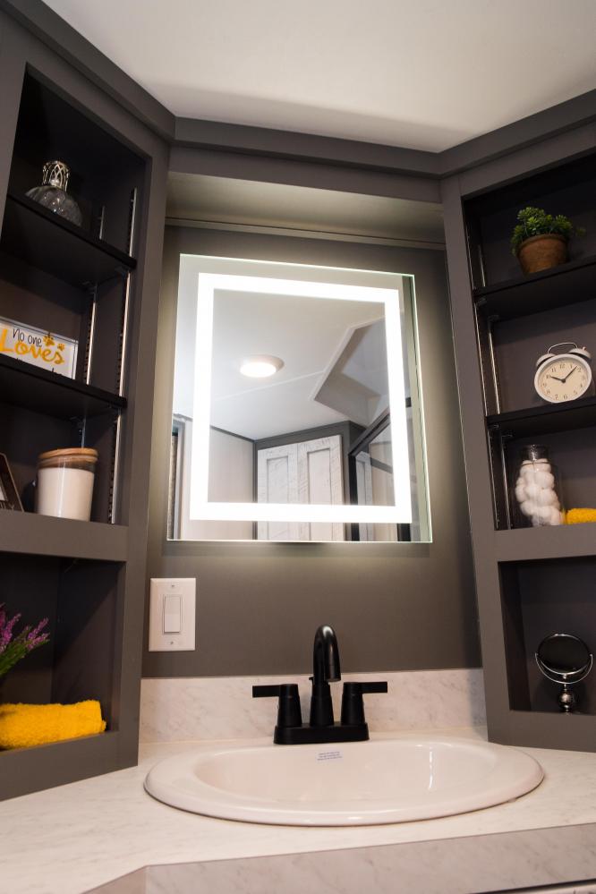 Lighted Mirror: Cabinet Over Head Cabinet with Lighted Mirror shown in Slate Gray
