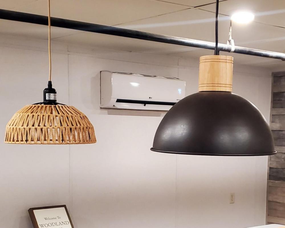 OPTIONAL- Pendant Lighting - Wicker & Industrial Shown