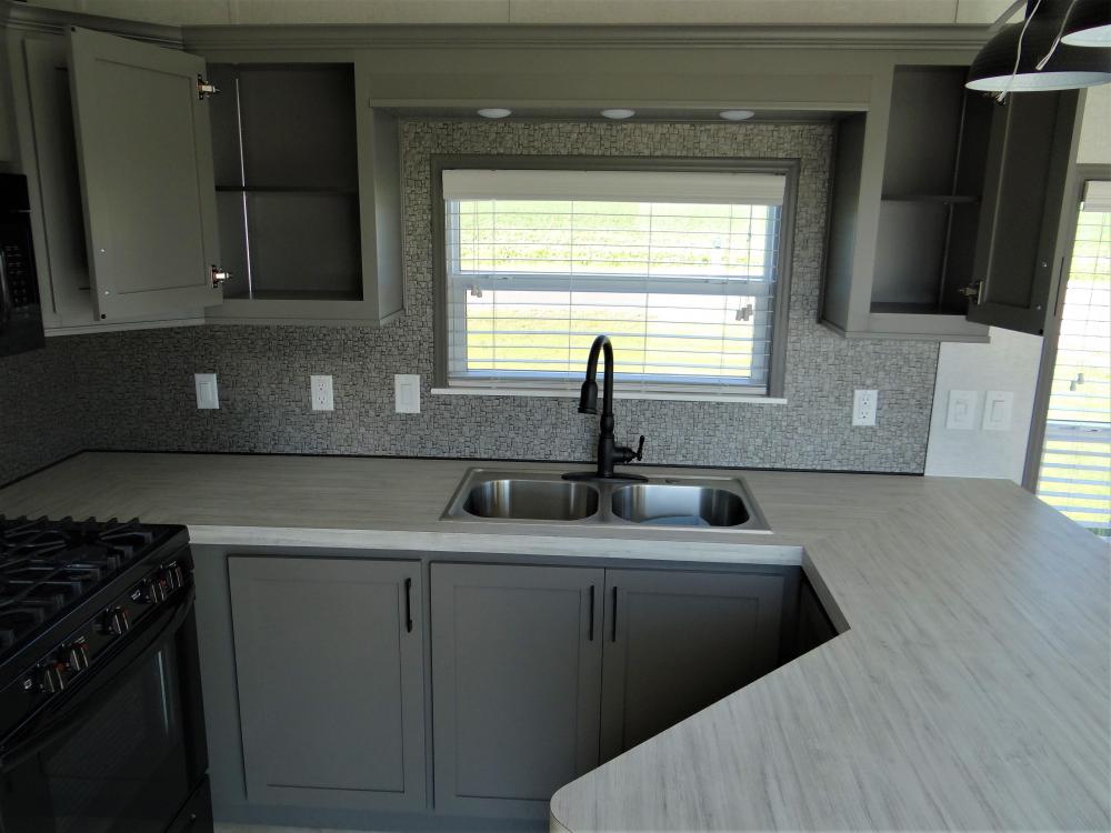Slate Gray Cabinets & Tech Board Back Splash Added